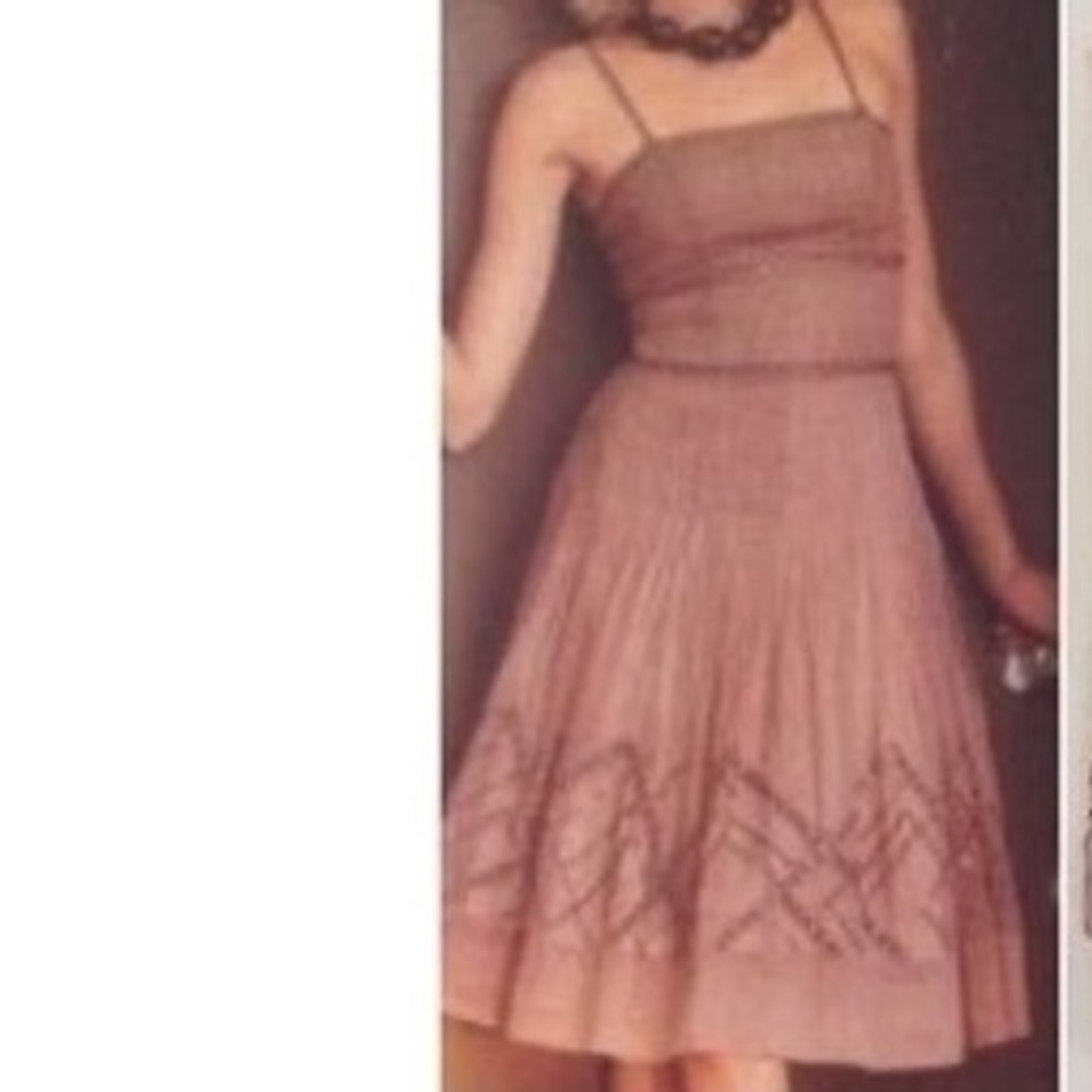 Elevenses Anthropologie rust pink brown Cotton Beaded Midi‎ Dress 8 50s style